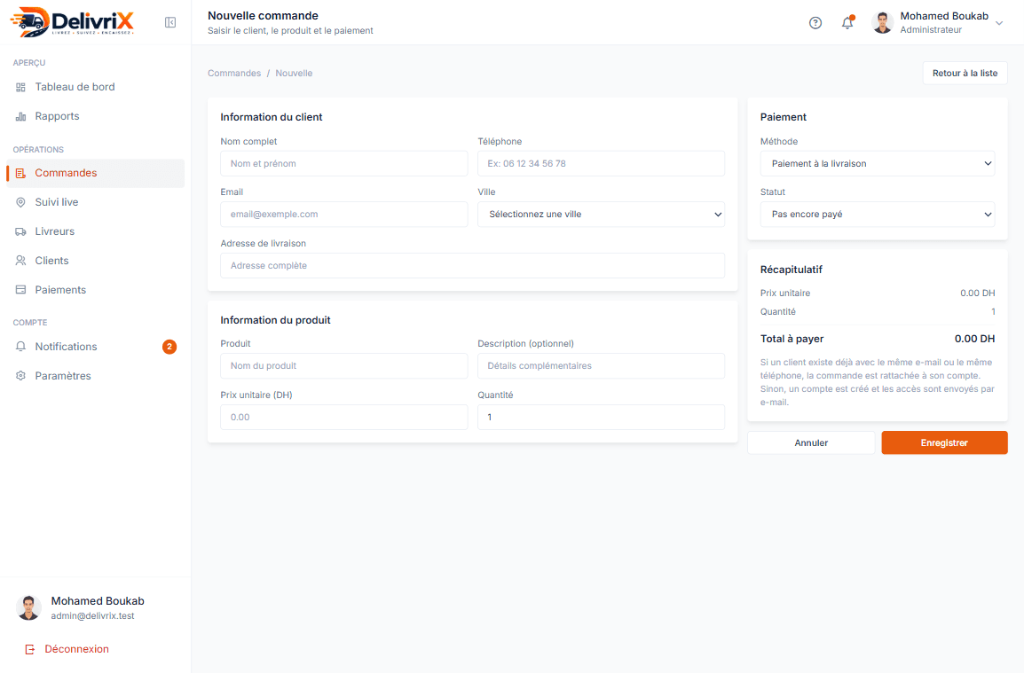 DelivriX admin — livreurs stats