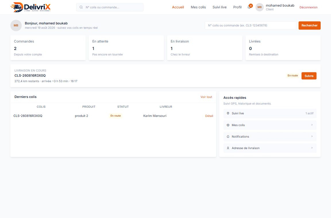 DelivriX client — détail colis