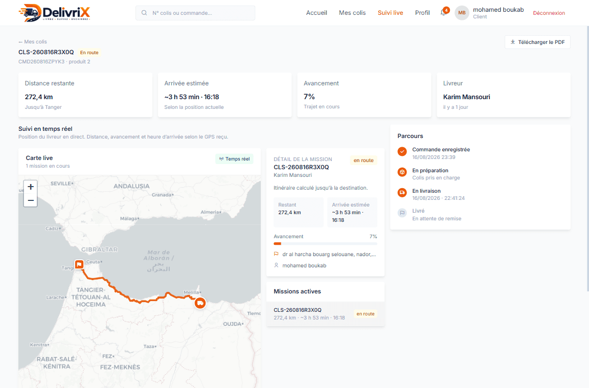 DelivriX client — profil