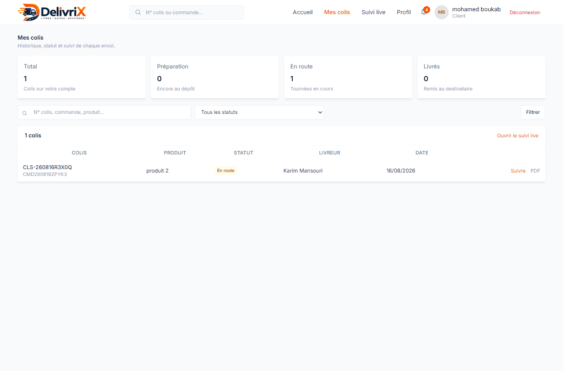 DelivriX client — tracking
