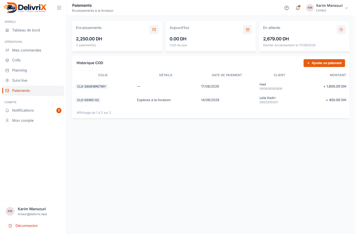 DelivriX livreur — compte