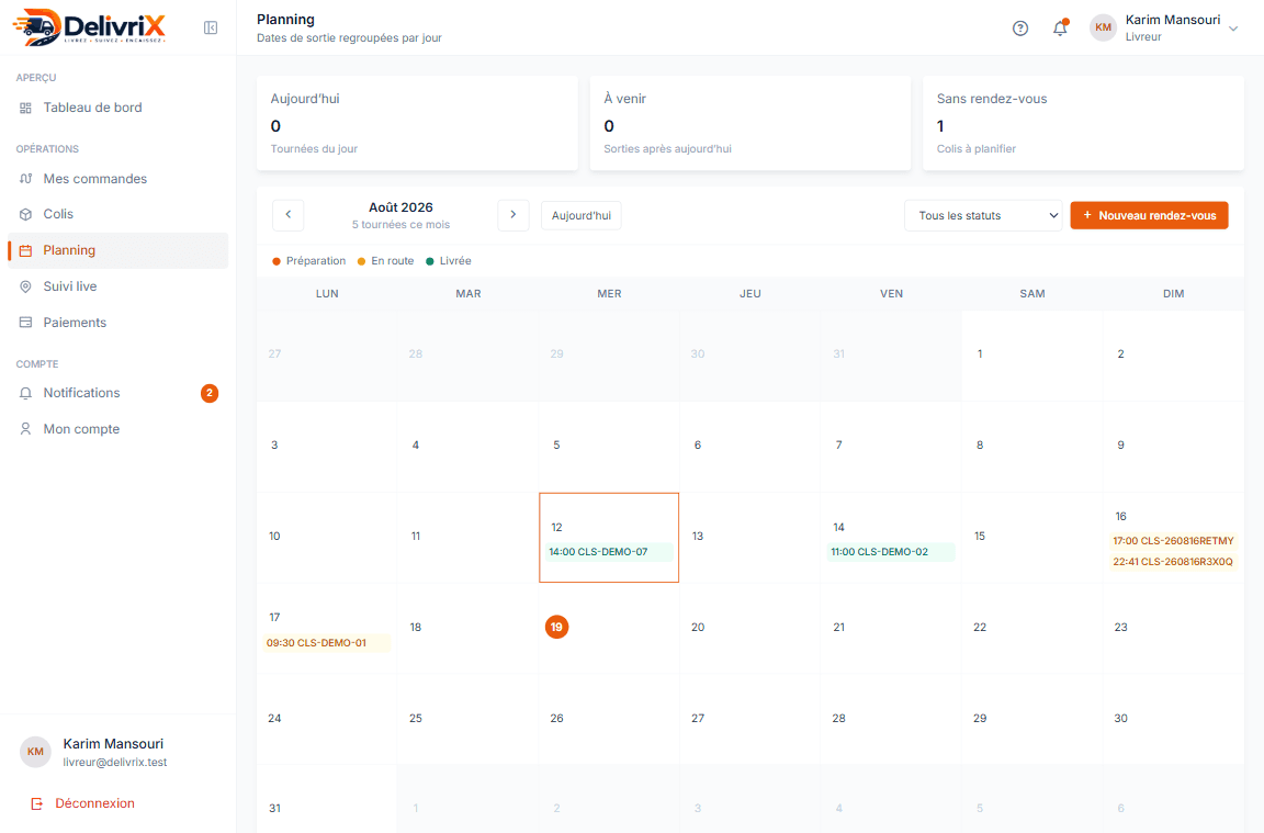DelivriX livreur — suivi live