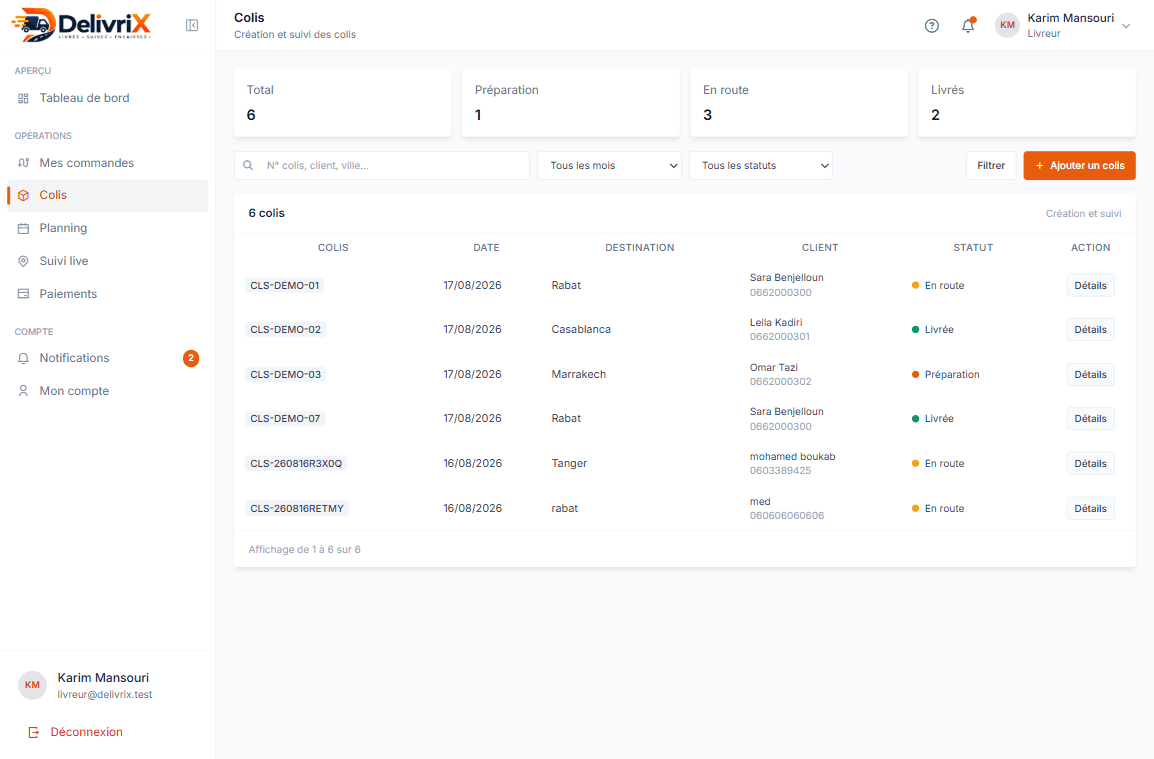 DelivriX livreur — colis