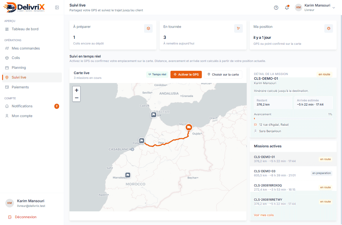DelivriX livreur — paiements