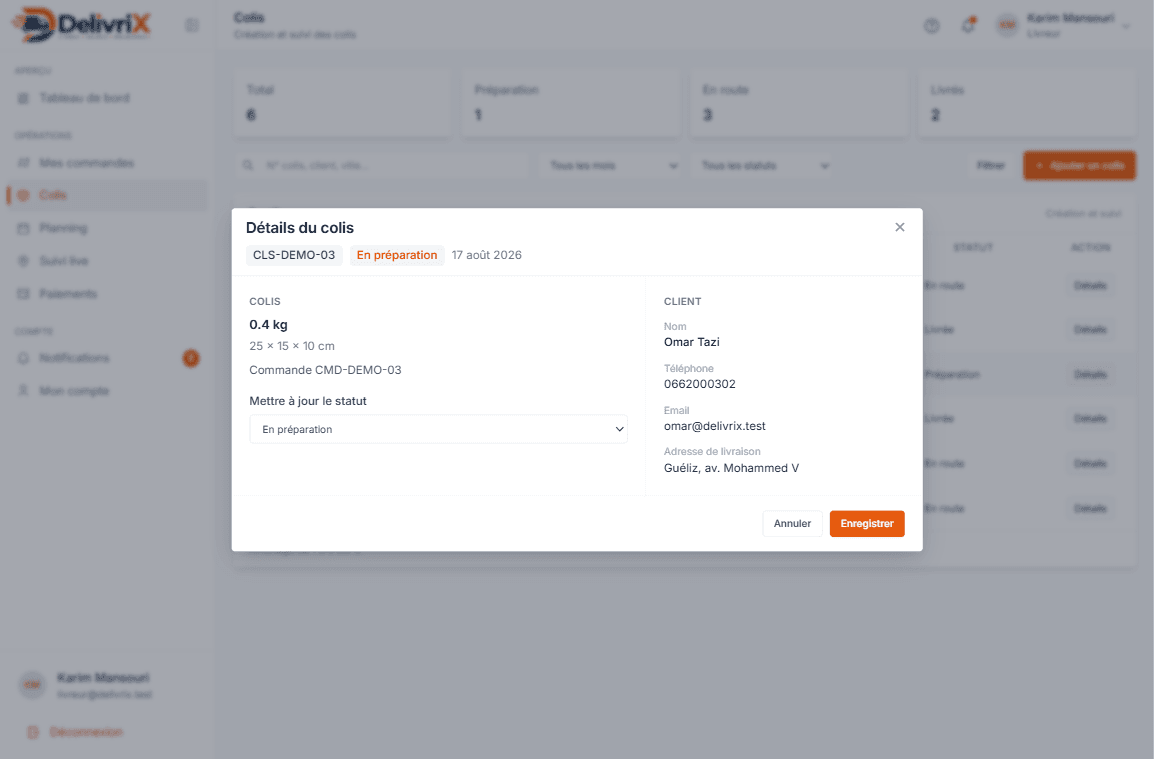 DelivriX livreur — planning