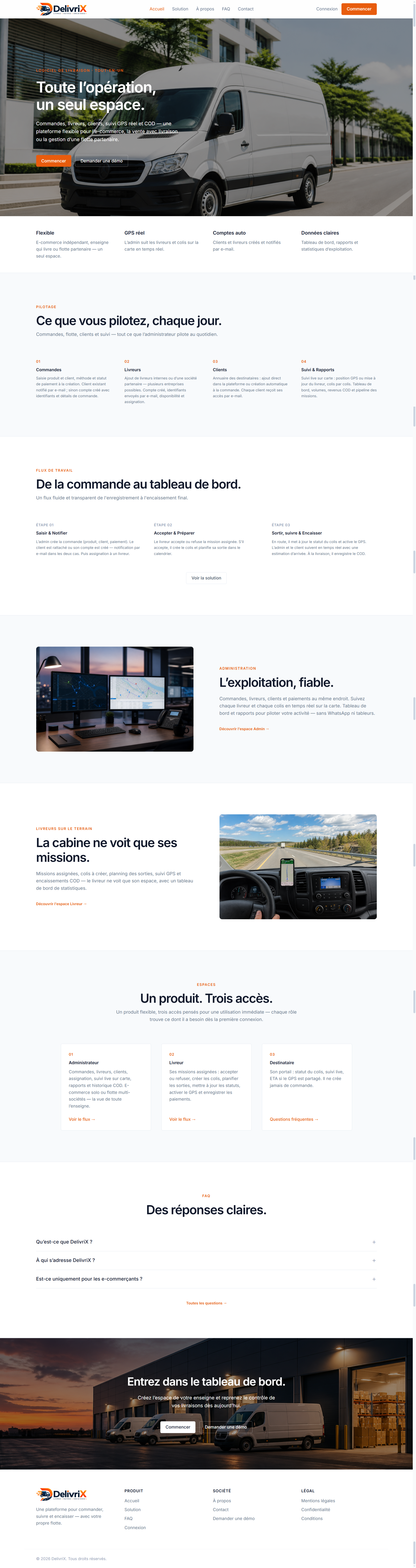 DelivriX marketing site — full page