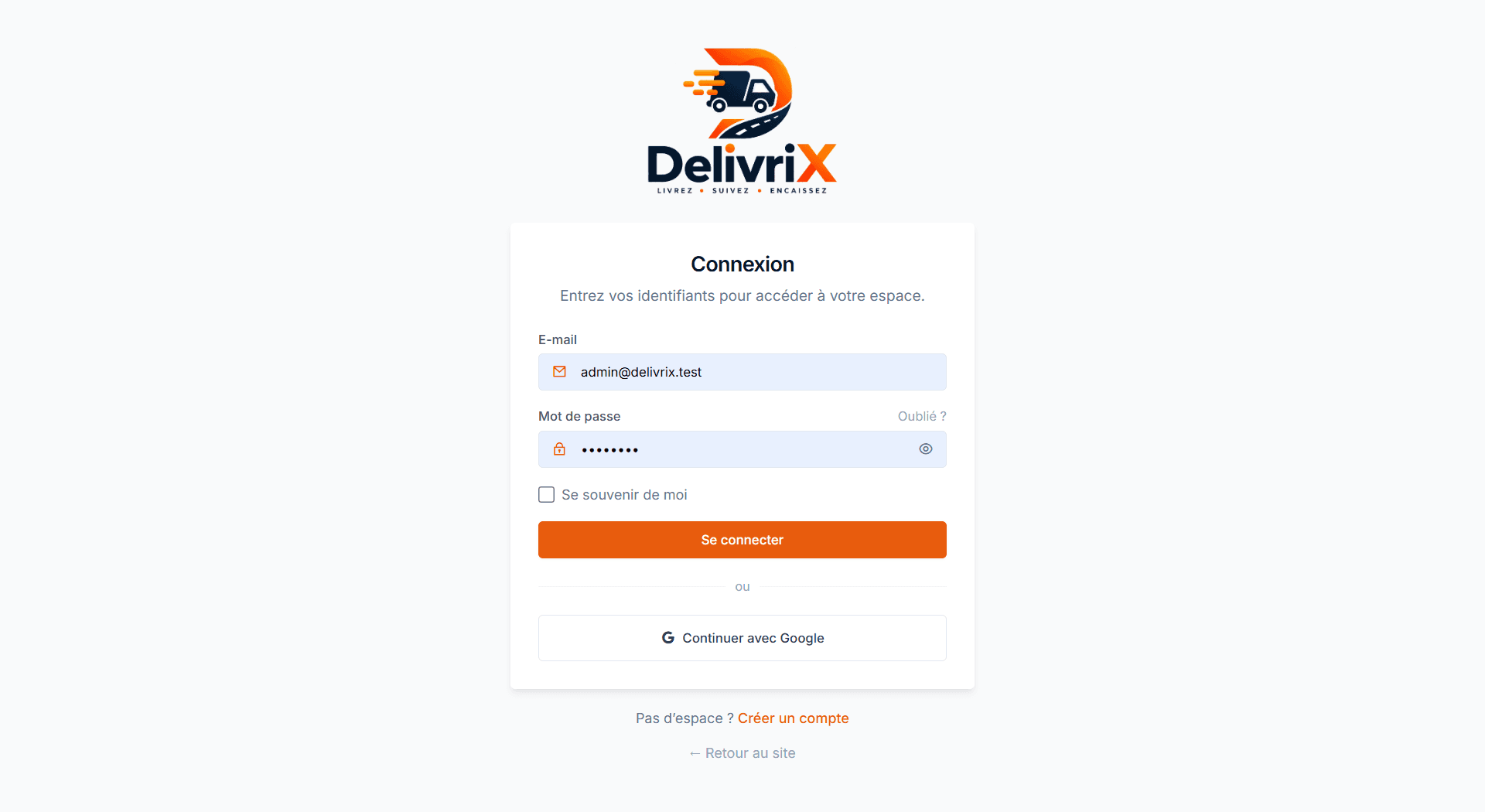 DelivriX — connexion