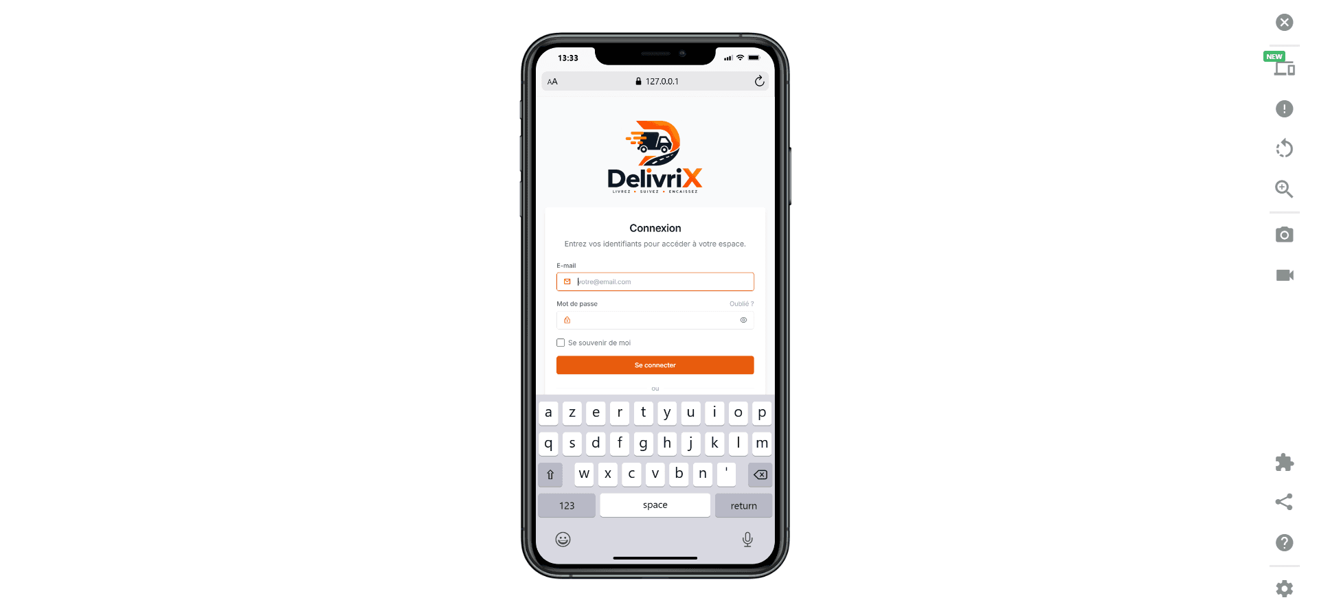 DelivriX — login mobile