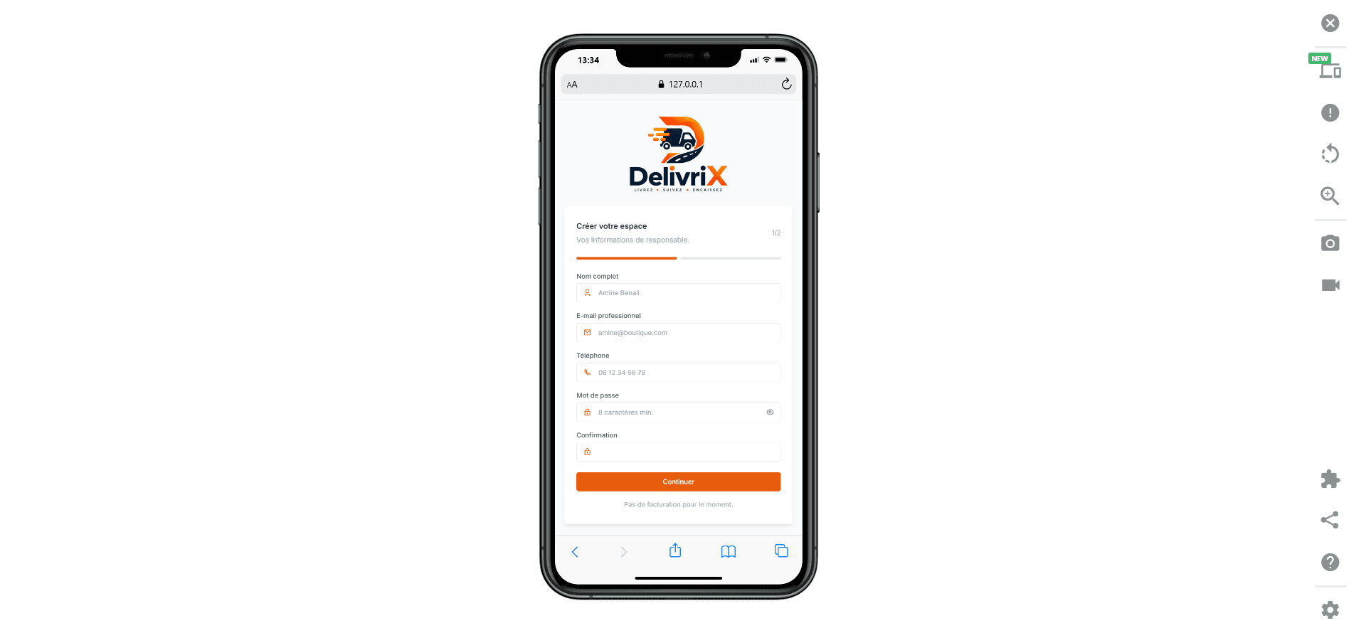 DelivriX — register mobile