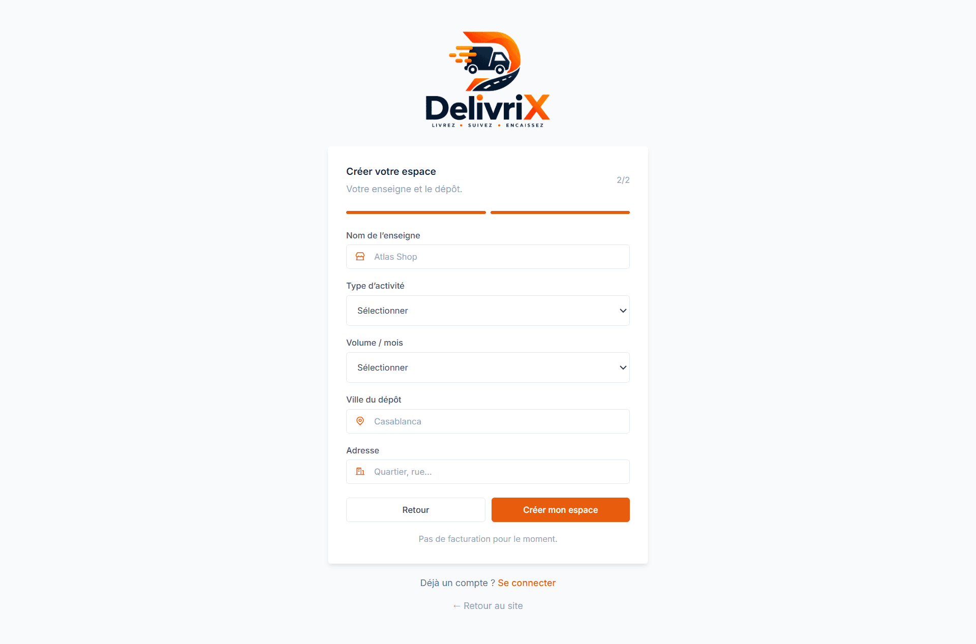 DelivriX — créer votre espace