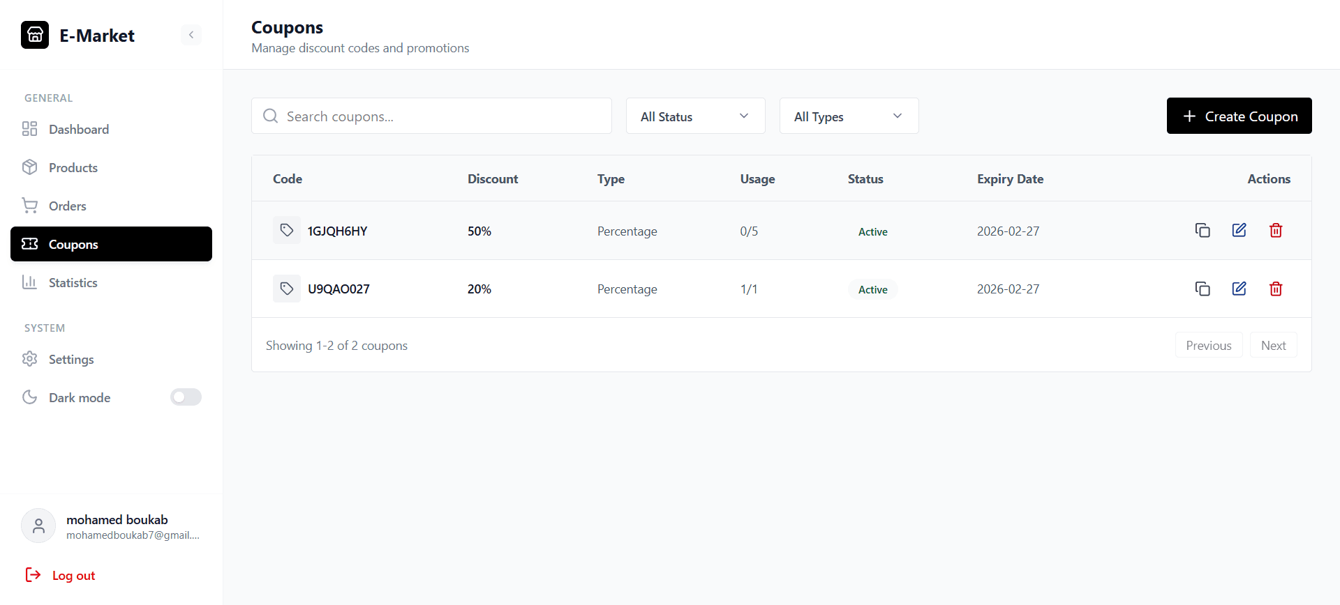 E-Market — Seller Coupons