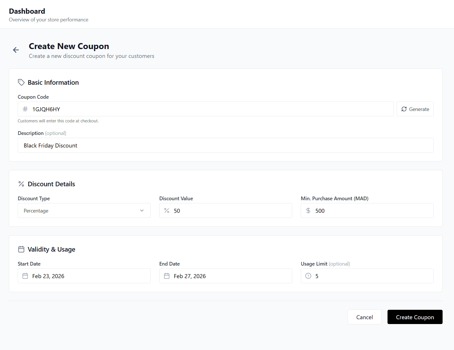 E-Market — Seller Create Coupon