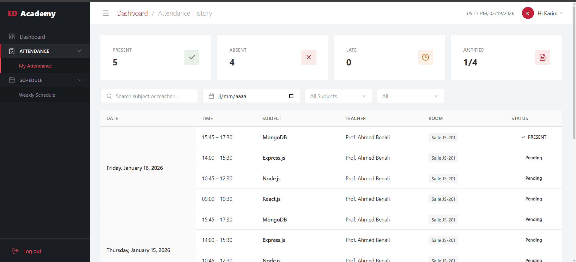 ED-Academy — Student Attendance