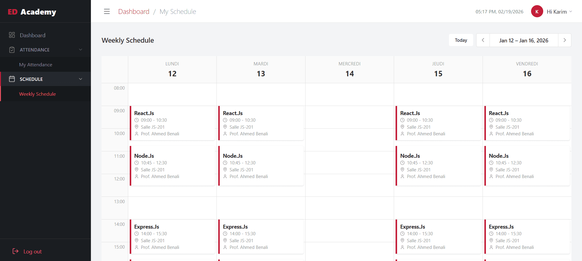 ED-Academy — Student Calendar