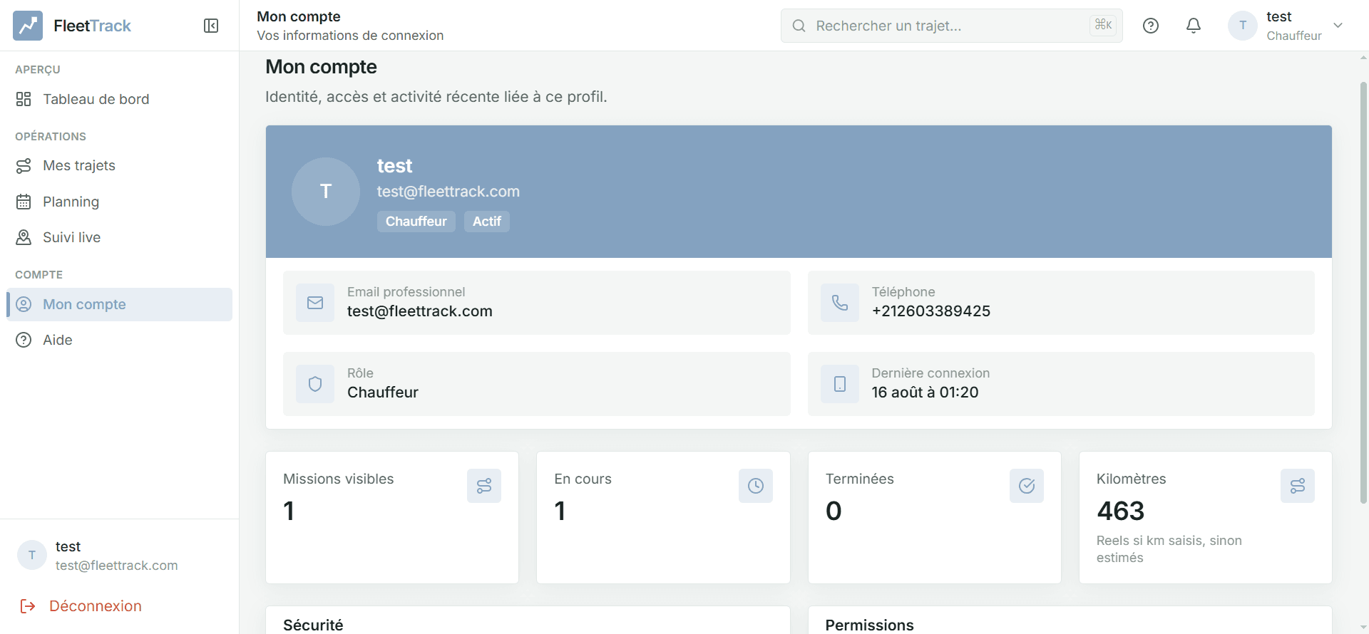 FleetTrack driver account