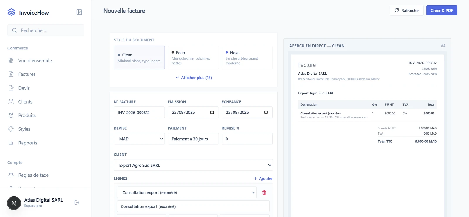 InvoiceFlow — invoice builder with live preview