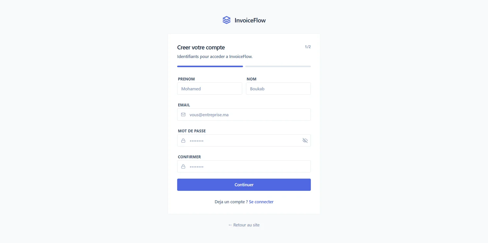 InvoiceFlow account registration