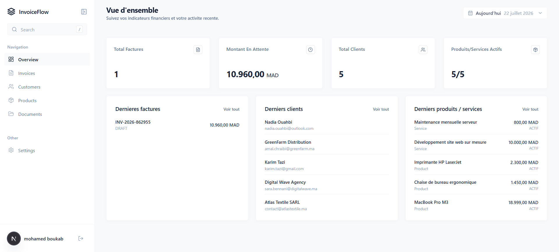 InvoiceFlow dashboard