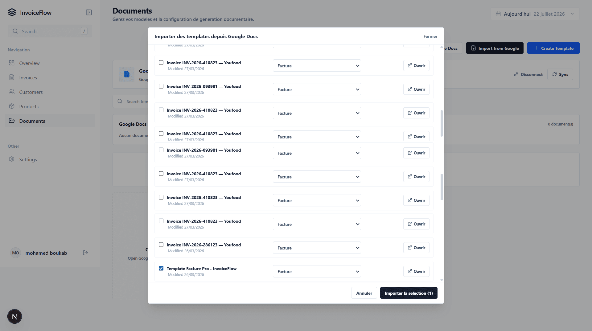 InvoiceFlow — Screencapture Localhost 3001 Dashboard Documents 2026 07 22 19 37 55