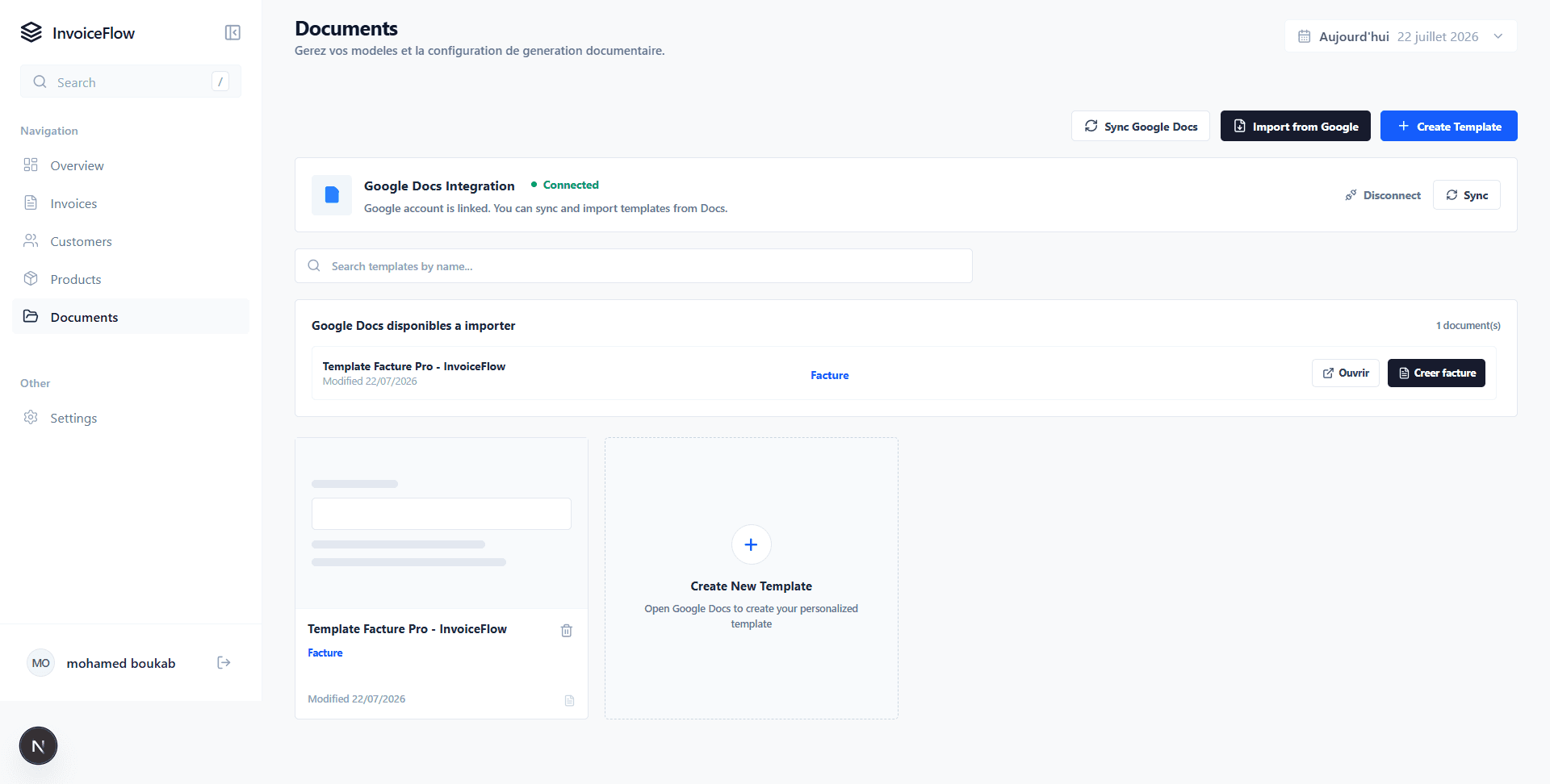 InvoiceFlow — Screencapture Localhost 3001 Dashboard Documents 2026 07 22 19 38 13