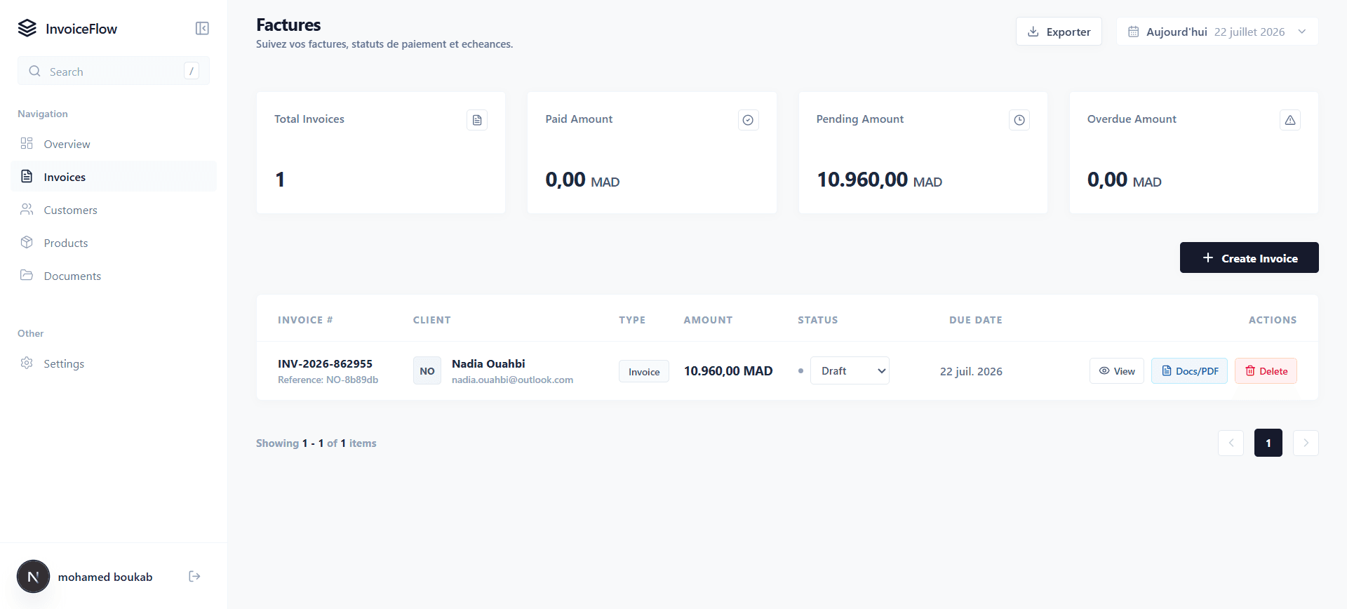InvoiceFlow — Screencapture Localhost 3001 Dashboard Invoices 2026 07 22 19 52 03