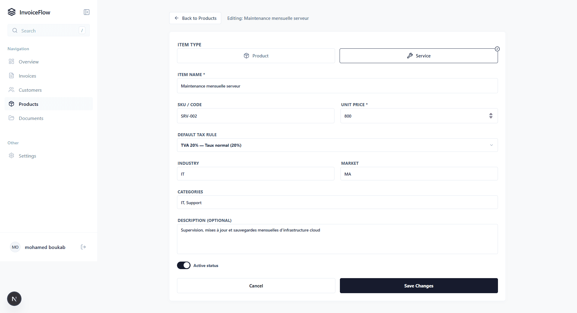 InvoiceFlow — Screencapture Localhost 3001 Dashboard Products Edit D9a3c498 72fb 478d 988a 29af416fd1e0 2026 07 22 19 35 48