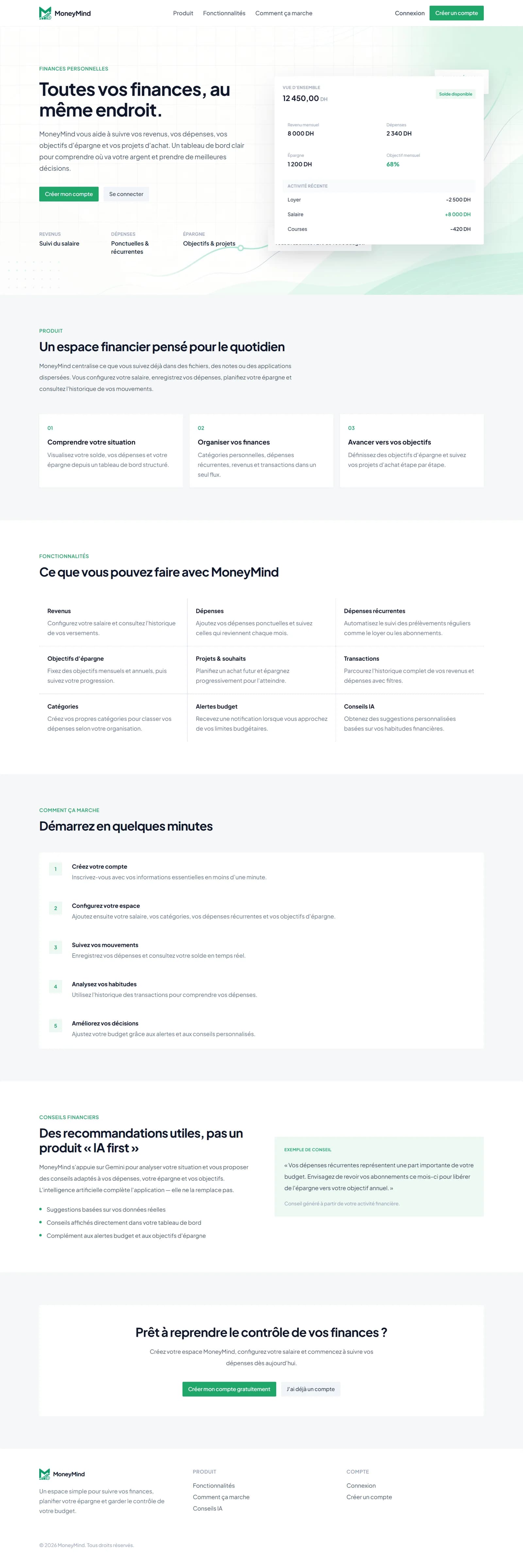 MoneyMind marketing landing page
