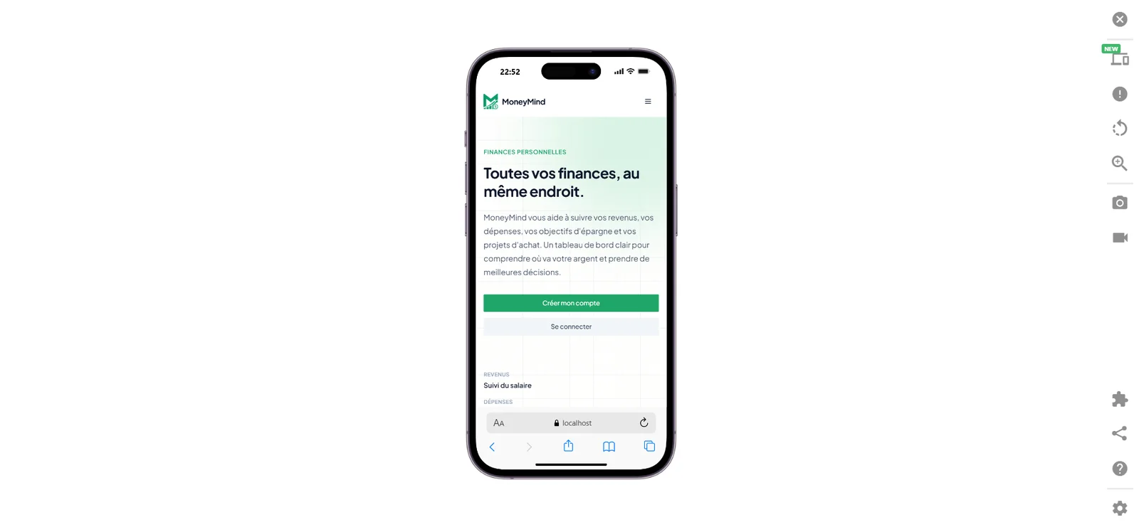 MoneyMind mobile dashboard