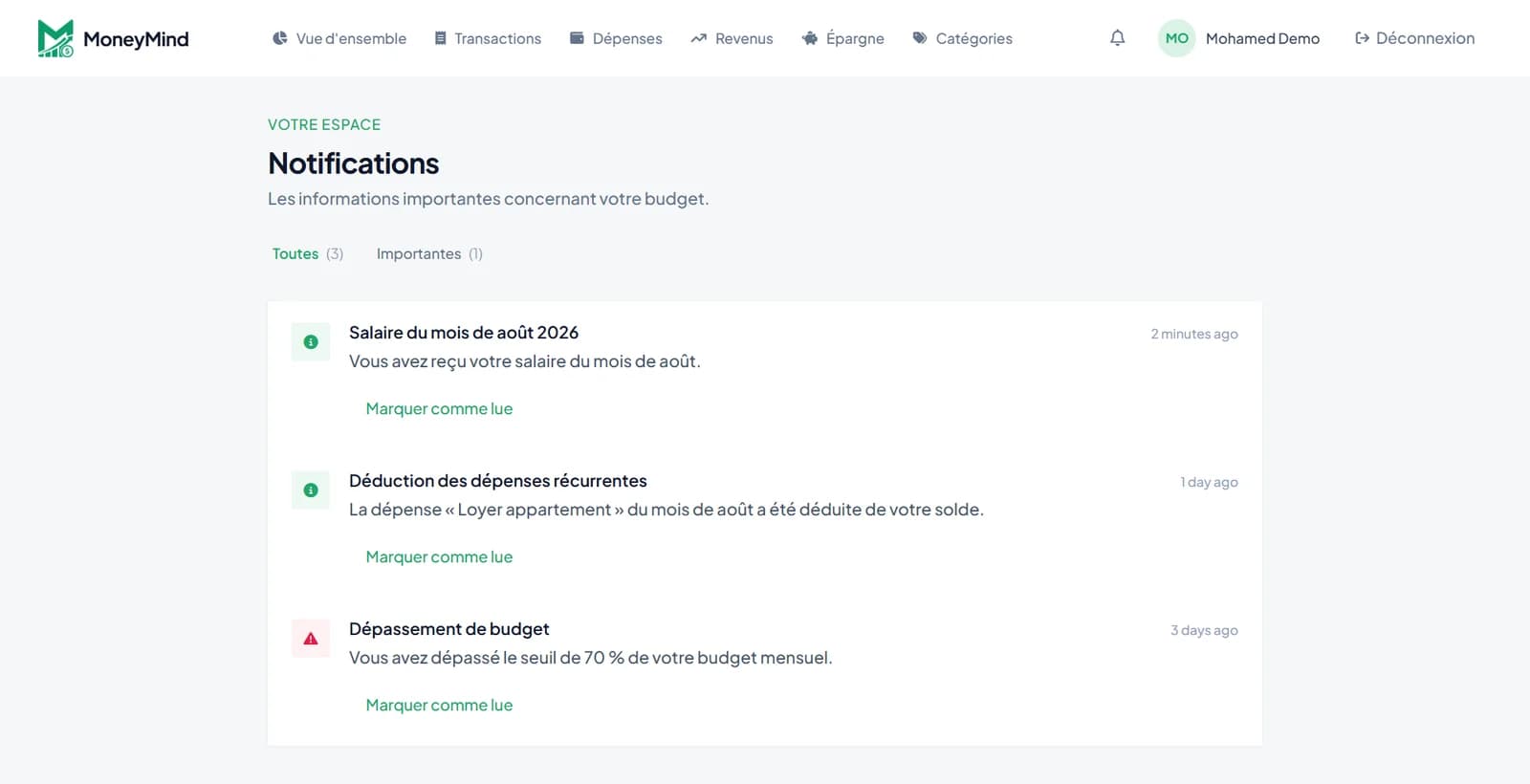 MoneyMind notifications