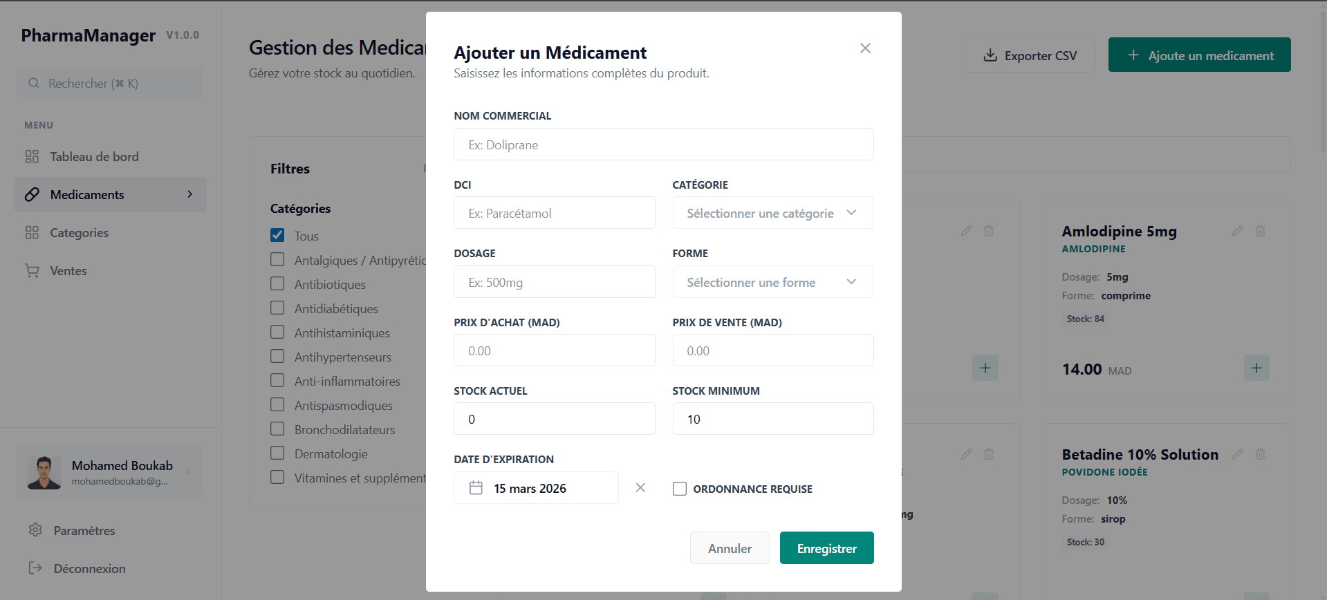 PharmaManager — Capture D'éCran 2026 03 15 164544