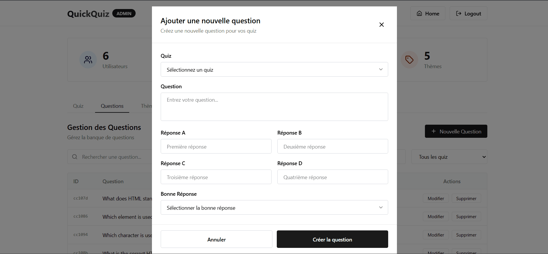 QuickQuiz — Admin Add Question
