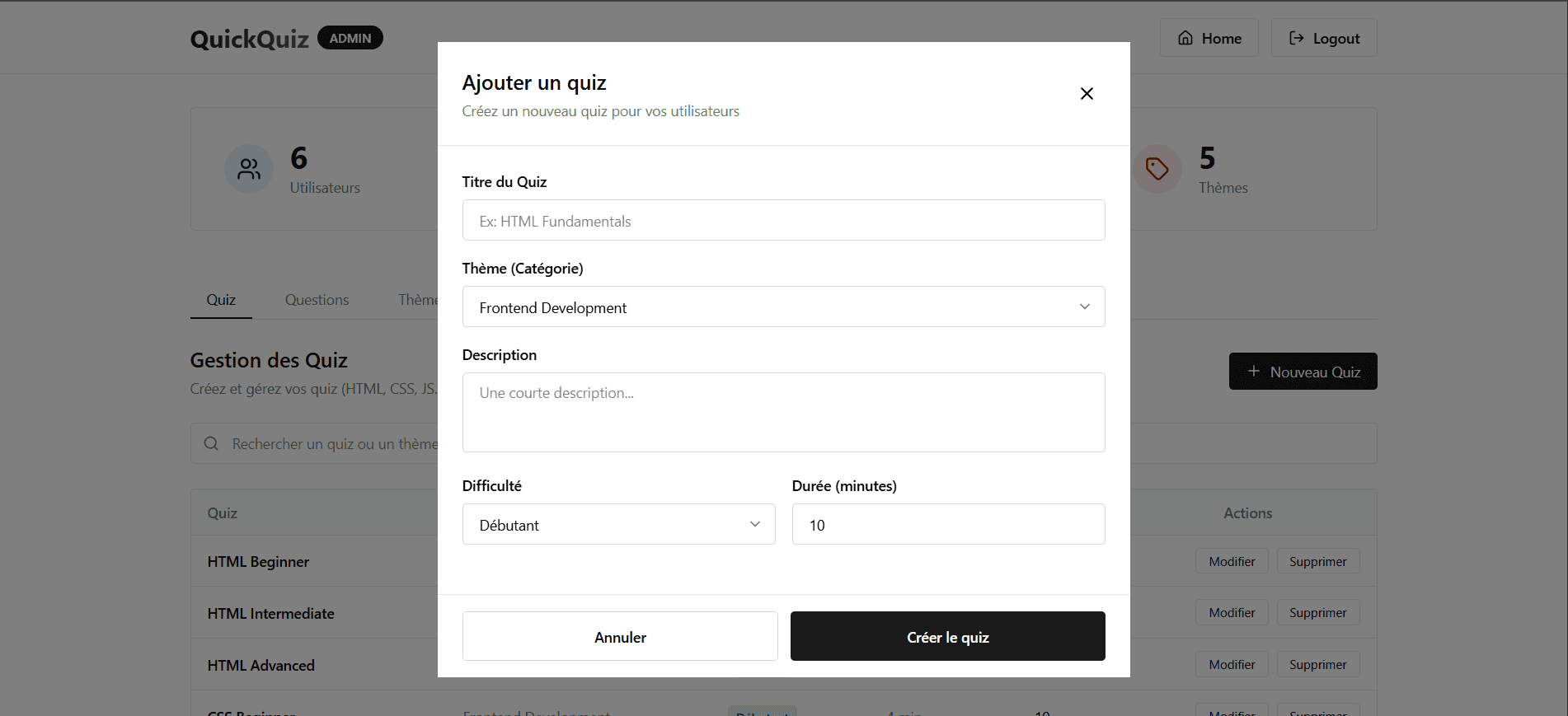 QuickQuiz — Admin Add Quiz