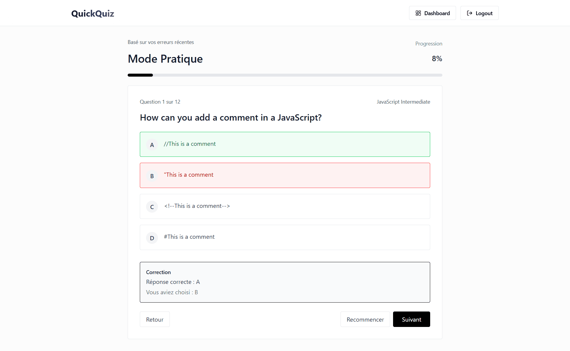 QuickQuiz — Practice Mode